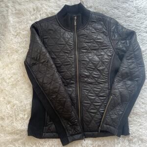 Prana Womens Size S Diva Varsity Quilted Bomber Jacket Black Sherpa Lined